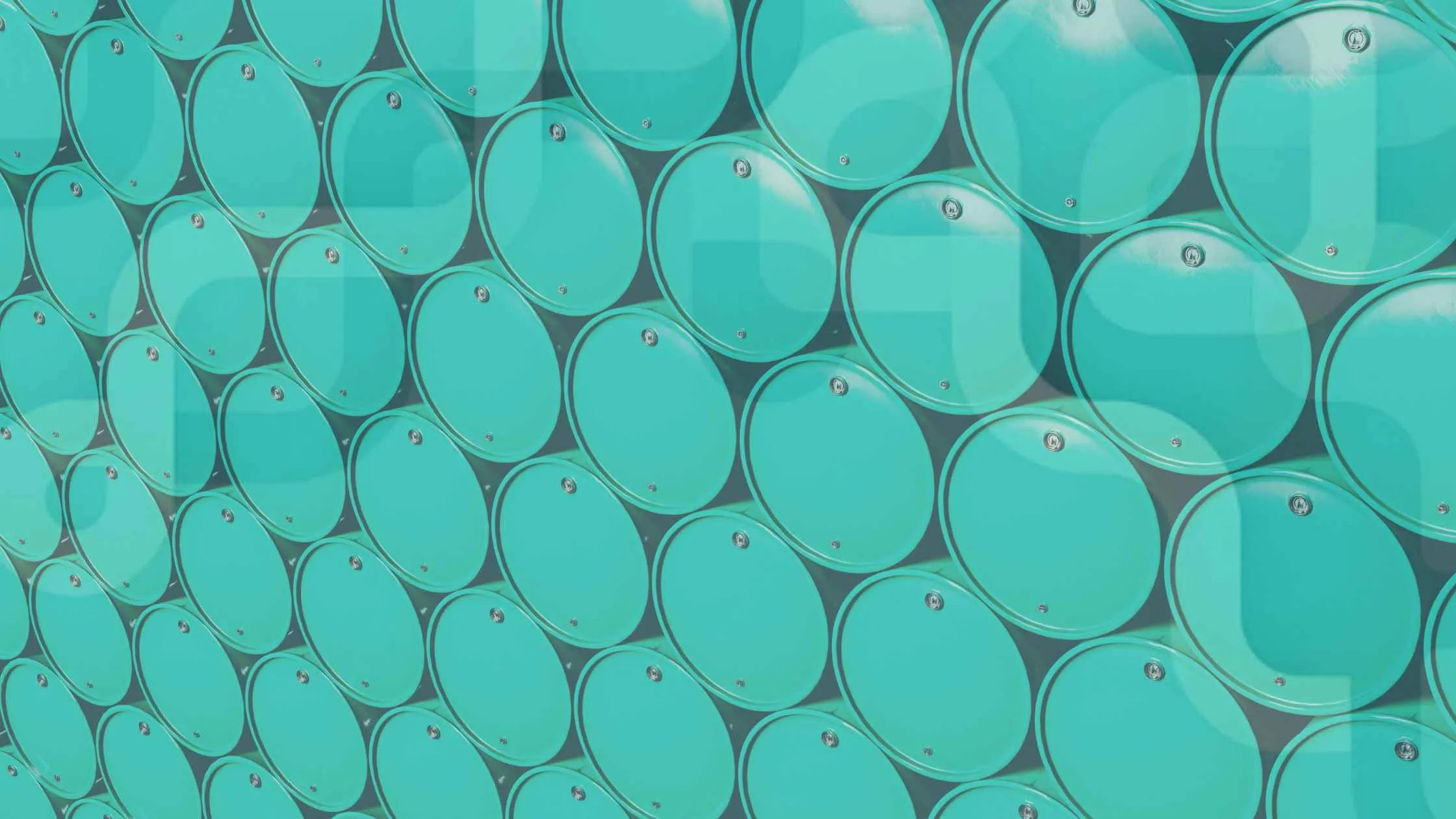 A neat row of manufactured chemical industry products in barrels