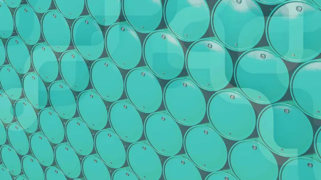 A neat row of manufactured chemical industry products in barrels